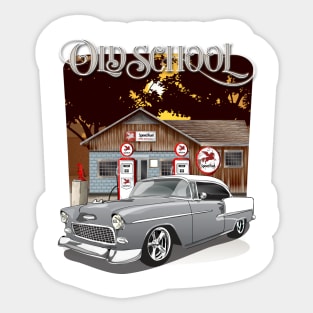 1955 Silver Gray Chevy Bel Air Old School Sticker